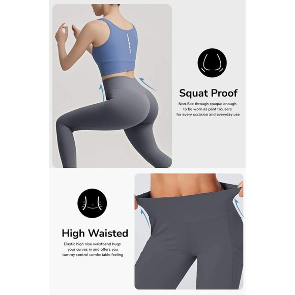 Womens High-Waist Seamless Yoga Leggings with Tummy Control & Pockets Large - Picture 2 of 7